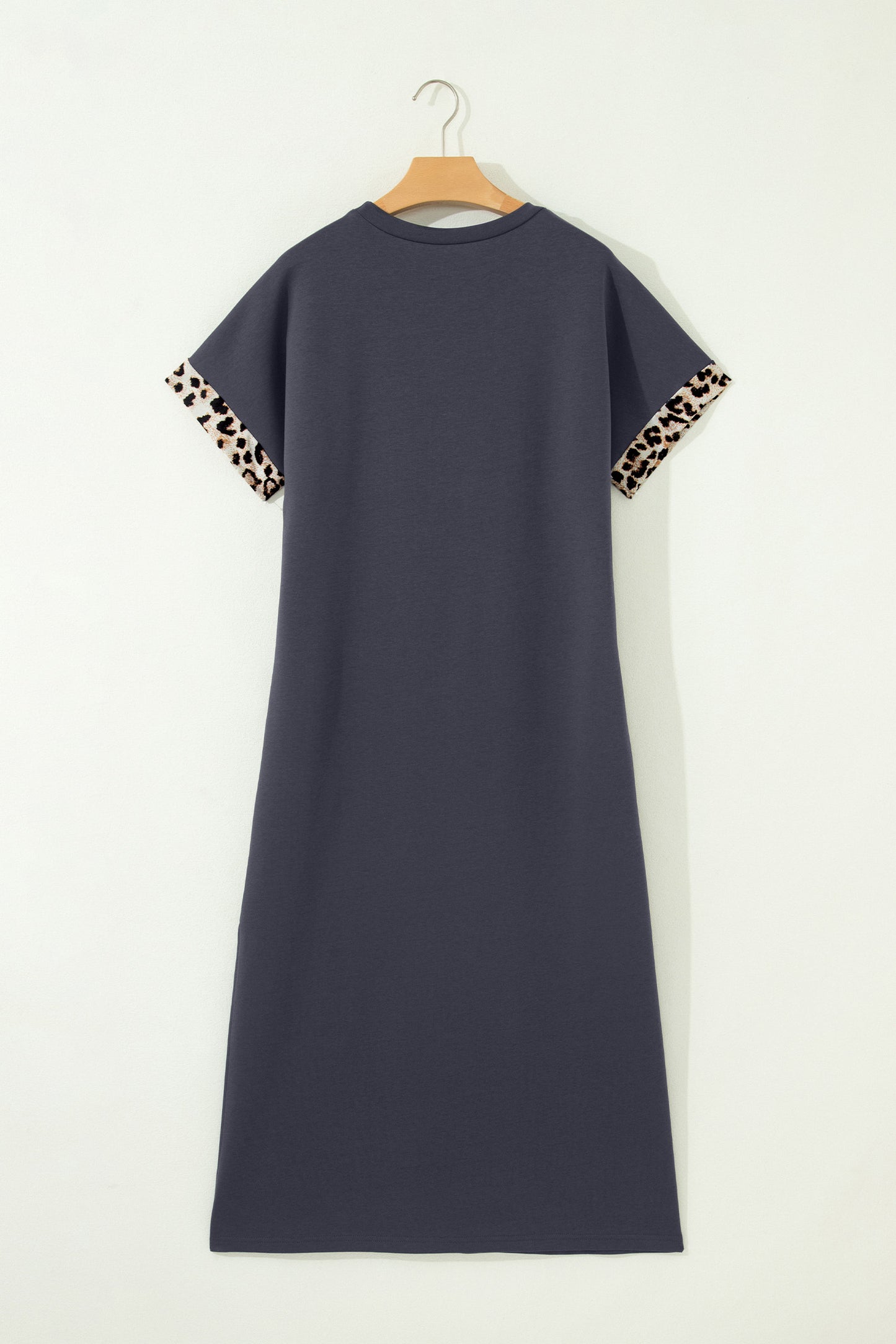 Dark Grey Contrast Leopard Bow Patched Short Sleeve T Shirt Long Dress