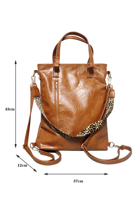 Chestnut Vintage Leopard Strap Zipper Backpack