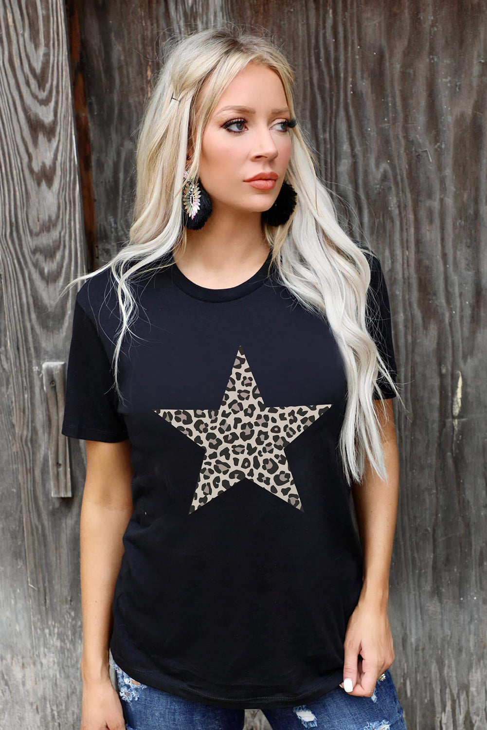 Leopard Star Print Crew Neck Tee