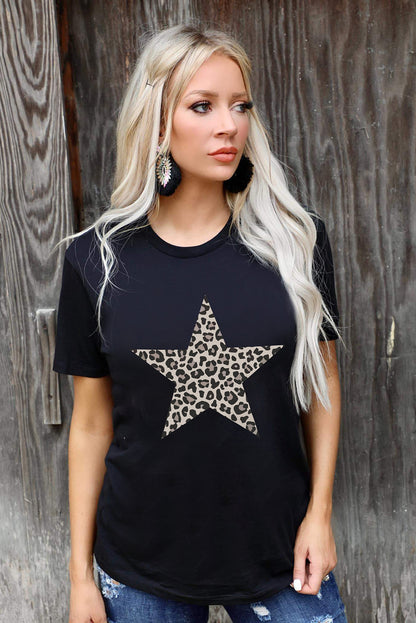 Leopard Star Print Crew Neck Tee