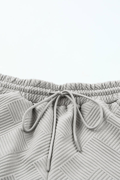 2pcs Solid Textured Drawstring Shorts Set