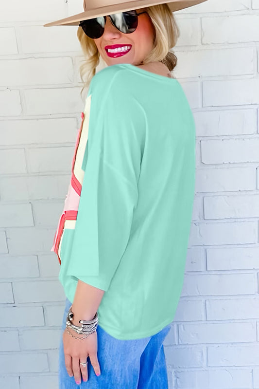 T-shirt oversize à manches mi-longues et patchs étoiles Moonlight Jade Colorblock