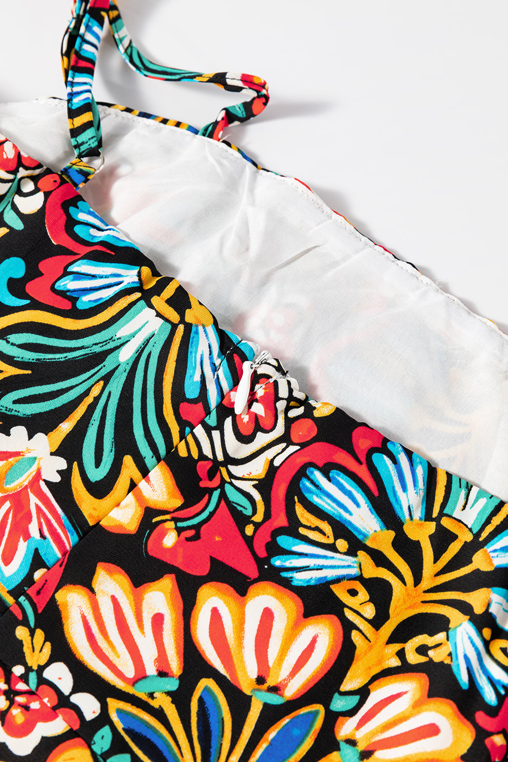 Robe longue noire à imprimé floral bohème, bretelles fines, sans manches, taille haute