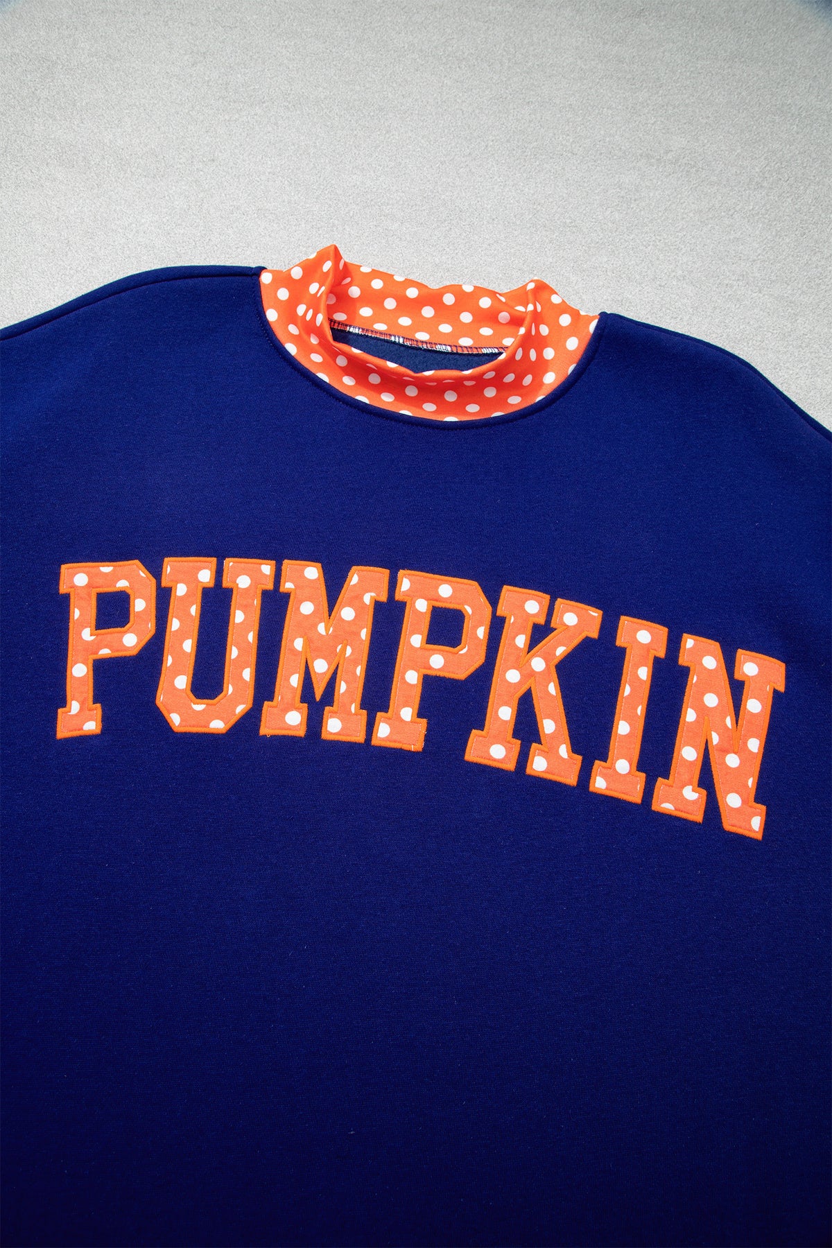 Sail Blue Polka Dot Letter Print Contrast Trim Mock Neck Sweatshirt