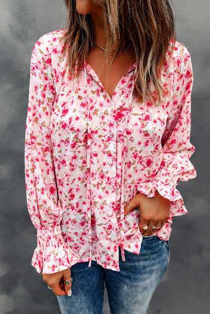 Blusa con botones y cuello en V con estampado floral 
