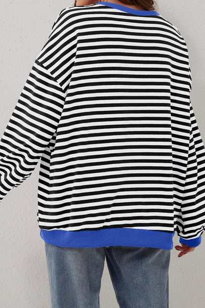 Sweat-shirt oversize à rayures noires et bordures contrastées