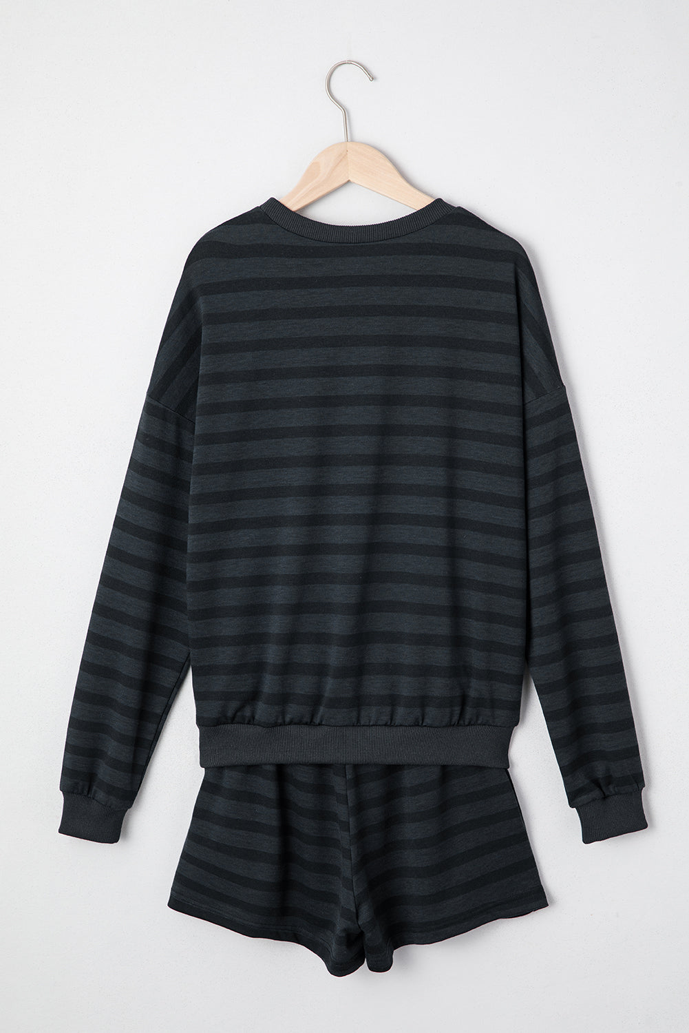 Gray Printed Leopard Long Sleeve Satin Tie Shorts Two Piece Set