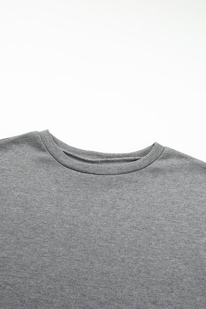 Dark Grey Printed Fringed Ruffled Accent Sweatshirt Dress