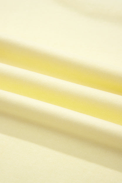 Yellow Cream Solid Color Tee Drawstring Shorts Comfy 2pcs Set