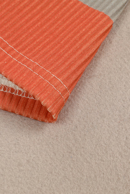 Color Block Ribbed Long Sleeve Top with Pocket