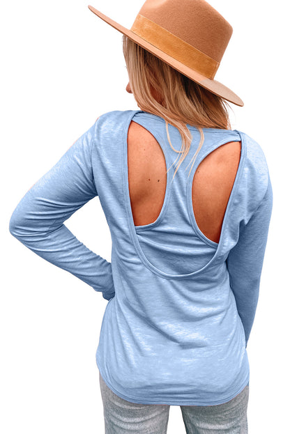 Top tejido de manga larga con espalda abierta