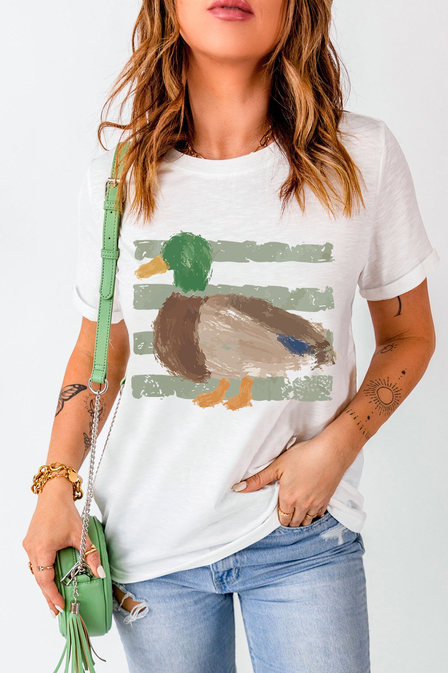 White Western Duck Graffiti Print T-Shirt