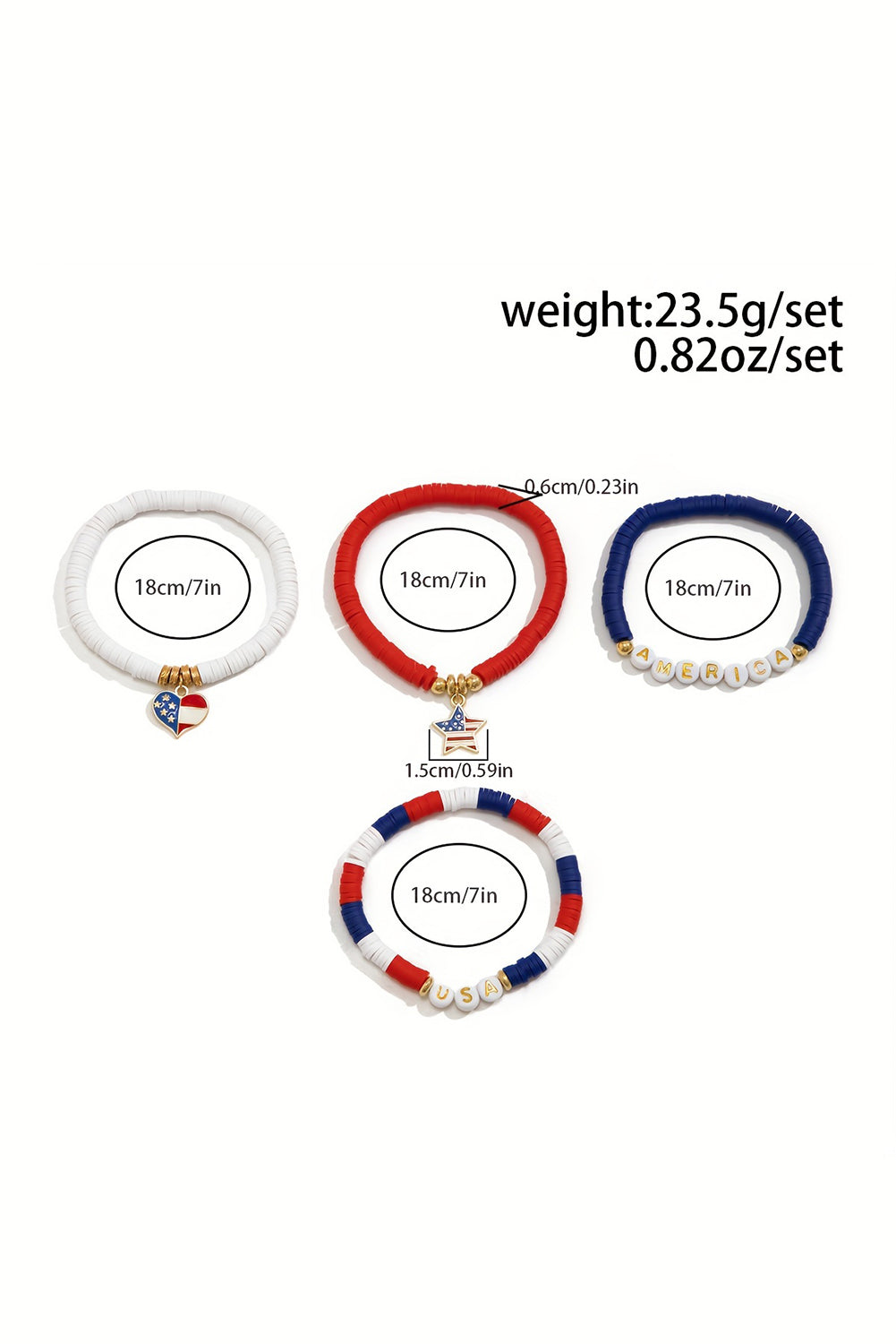 Ensemble de bracelets à perles et pendentifs en forme de lettres avec drapeau américain bleu foncé