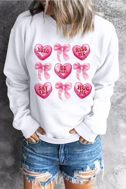 Sweat-shirt blanc à motif cœur et nœud pour la Saint-Valentin