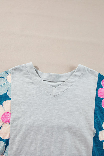 Haut-bas surdimensionné à coutures apparentes et patchwork de fleurs vertes