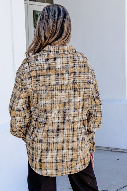 Brown Retro Plaid Long Sleeve Button Down Shirt
