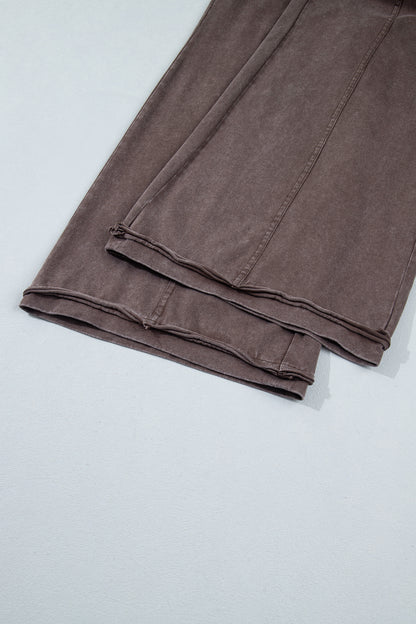 Coffee Mineral Wash Seam Detail Flare Leg Drawstring Pants