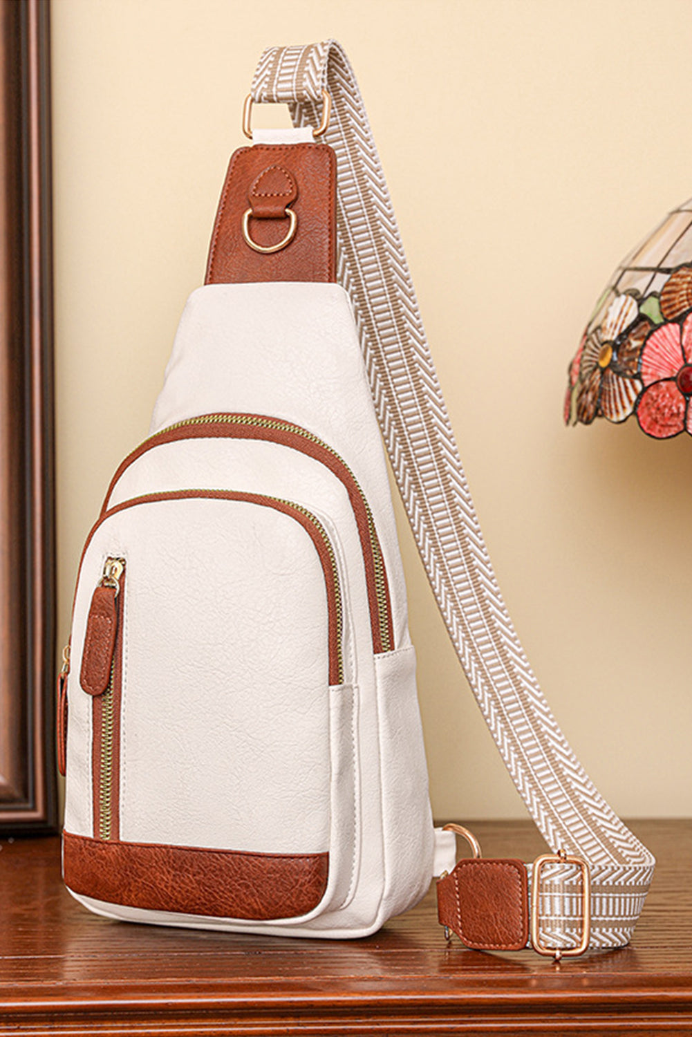 Sac bandoulière zippé en cuir PU vintage blanc