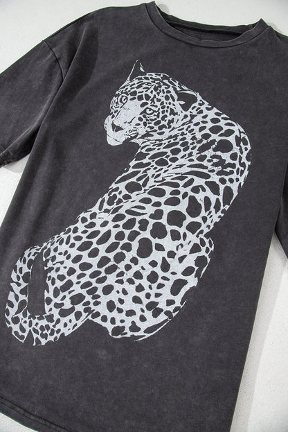 T-shirt graphique gris moyen à imprimé guépard vintage délavé minéral