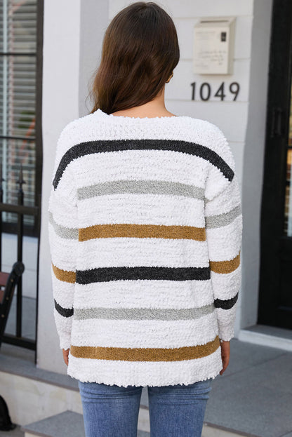 Pull rayé en maille popcorn 