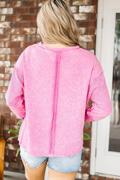 Sweat-shirt à bords bruts et coutures apparentes Rose