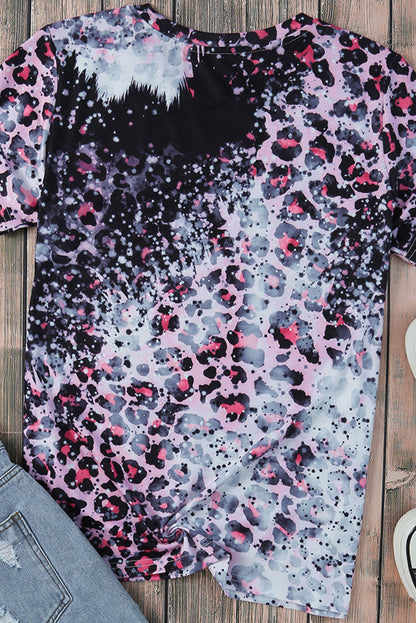 Blank Apparel - Pink Leopard Dyed Print Bleached Blank Tee