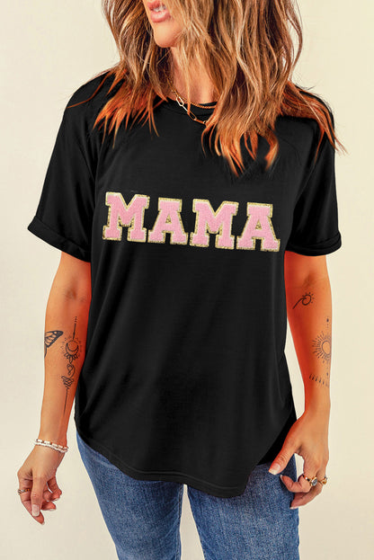 T-shirt graphique chenille noir MAMA 