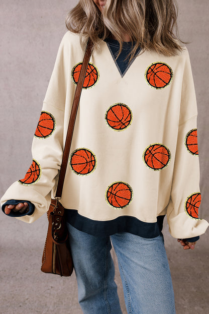 Sweat-shirt oversize blanc à motif de basket-ball GAME DAY