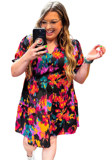 Blusa con mangas abullonadas y cuello en V con estampado de grafiti 