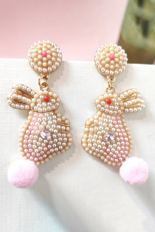 Pink Easter Bunny Pearl Beaded Earrings