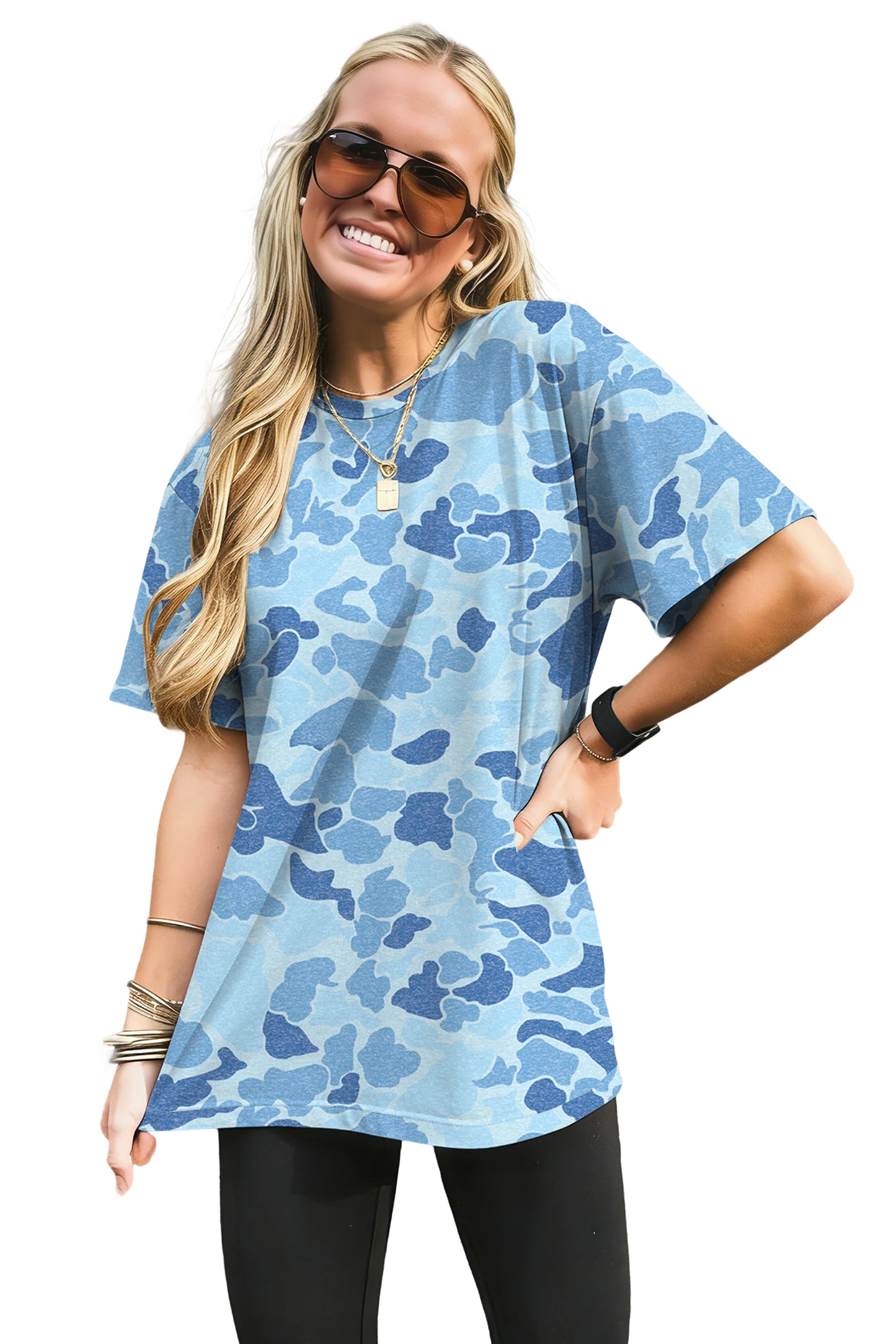 Multicolour Retro Camouflage Print Womens Casual T Shirt