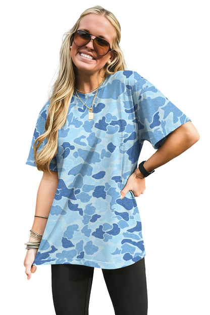 Multicolour Retro Camouflage Print Womens Casual T Shirt