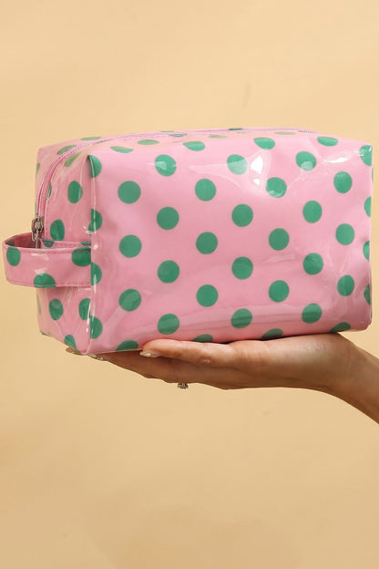 Light Pink Durable PVC Polka Dot Makeup Bag