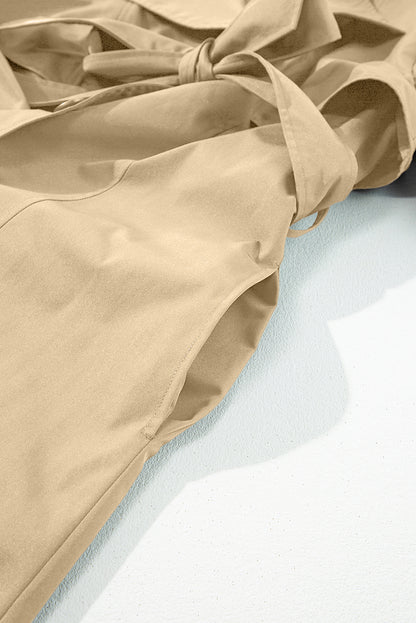 Coupe-vent kaki pâle uni avec col à revers et ceinture nouée à la taille