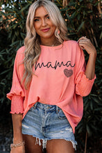 Pink mama Leopard Heart Print Shirred 3/4 Sleeve Top