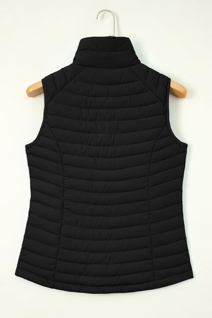 Gilet matelassé zippé à col en peluche noir