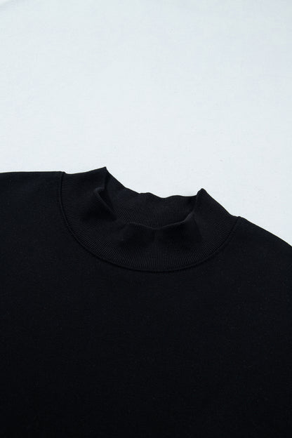Black Solid Color Oversized Mock Neck Sweatshirt