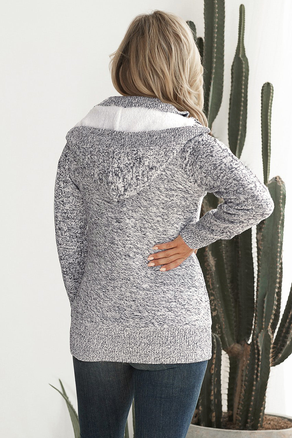 Dark Gray Long Sleeve Button-up Hooded Cardigans