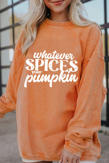 Sweat-shirt à cordon de serrage graphique Orange Whatever Spices Your Pumpkin