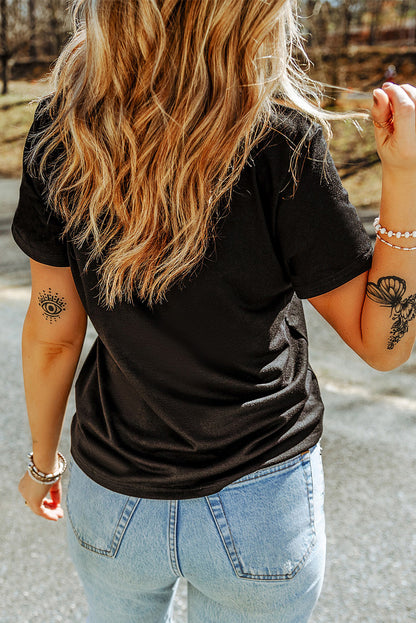 Black GOBBLE Leopard Letter Print Turkey Bow Graphic T Shirt