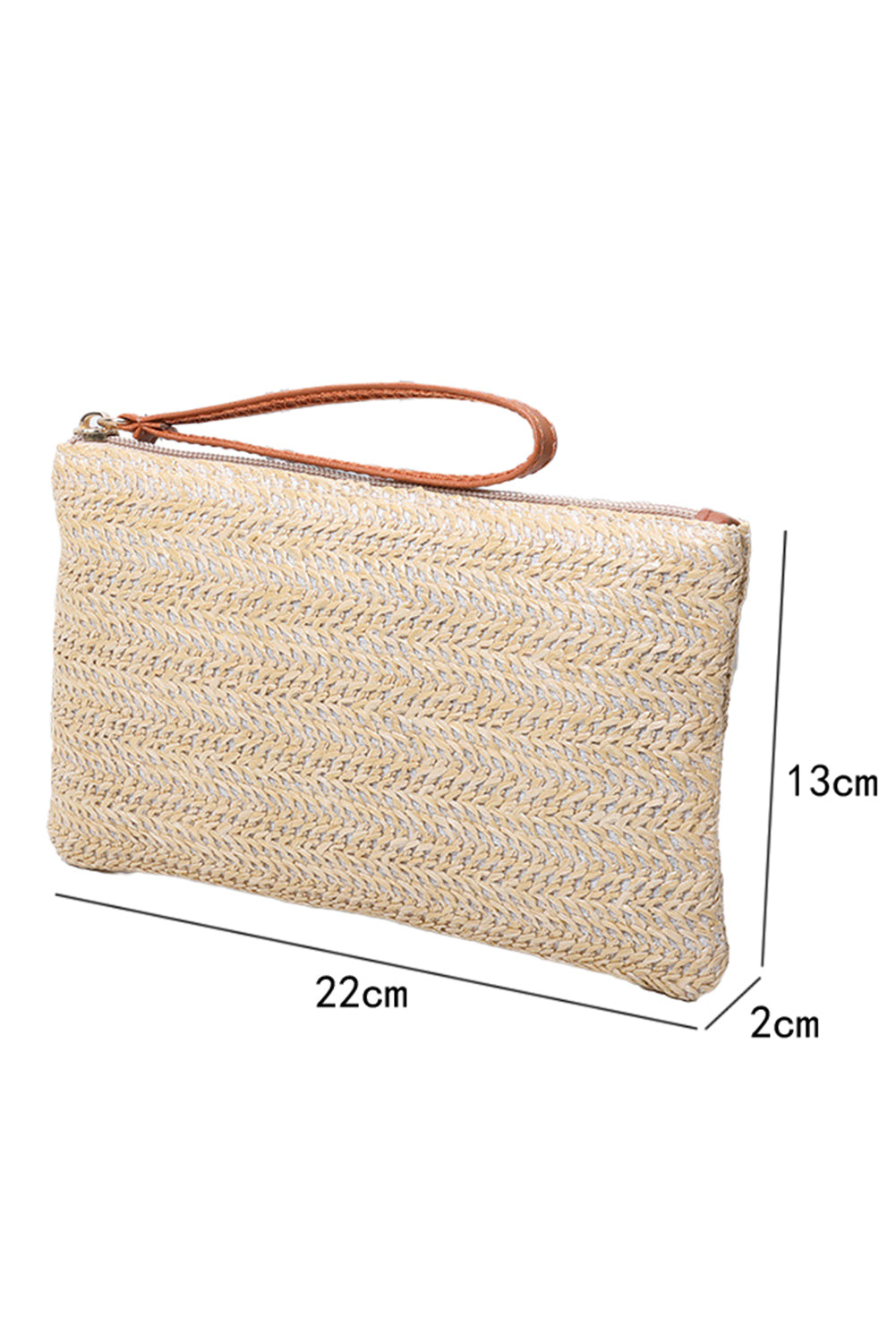 Oatmeal Straw Woven Wrist Strap Zipper Large Wallet