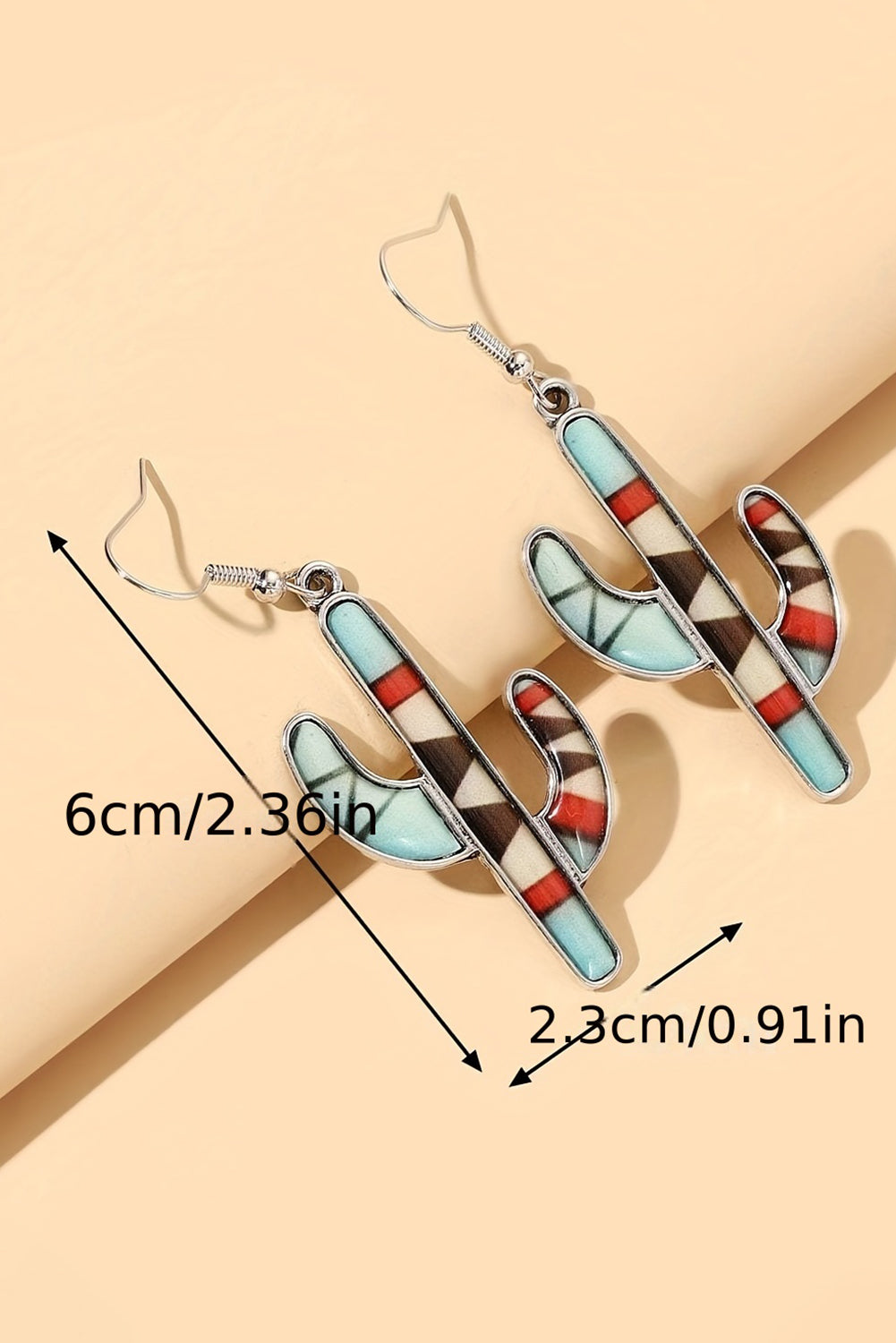 Boucles d'oreilles pendantes en alliage bleu clair motif cactus occidental