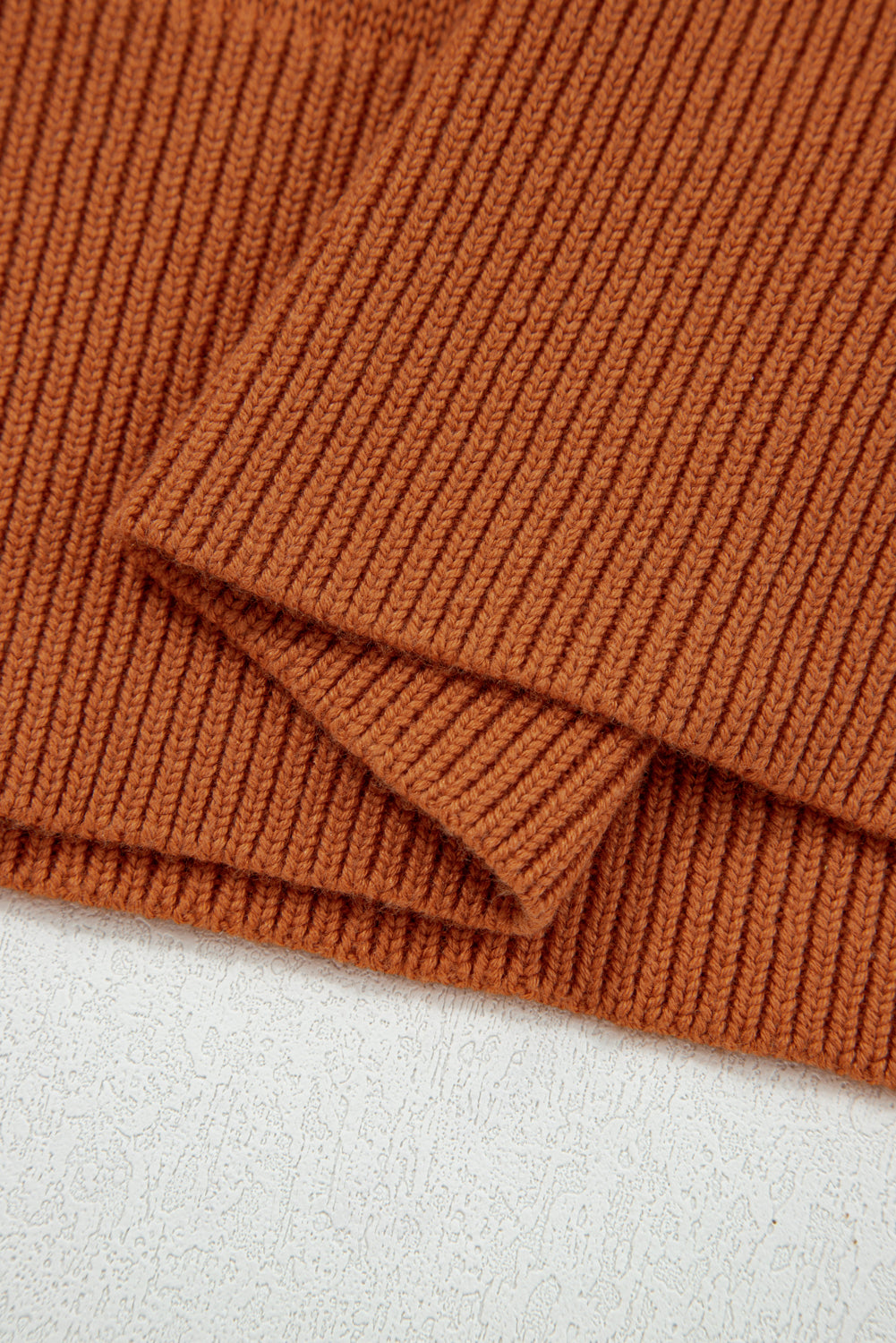 Gold Flame Solid Color Ribbed Trim Drop Shoulder Sweater