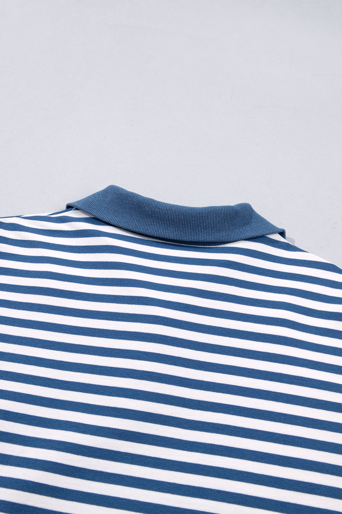 Blue Stripe Color Block Trim Raw Seam Split Hem Loose Pullover Sweatshirt