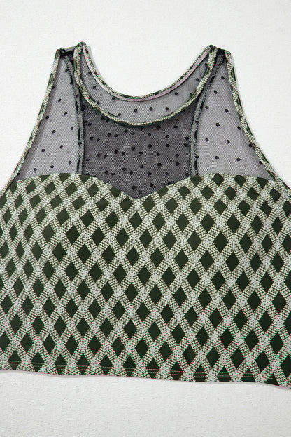 Bikini taille haute à carreaux et pois verts