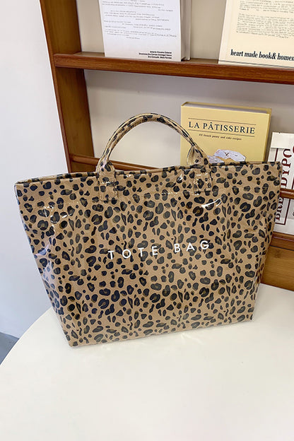 Brown Leopard PU Leather Water Proof Tote Bag