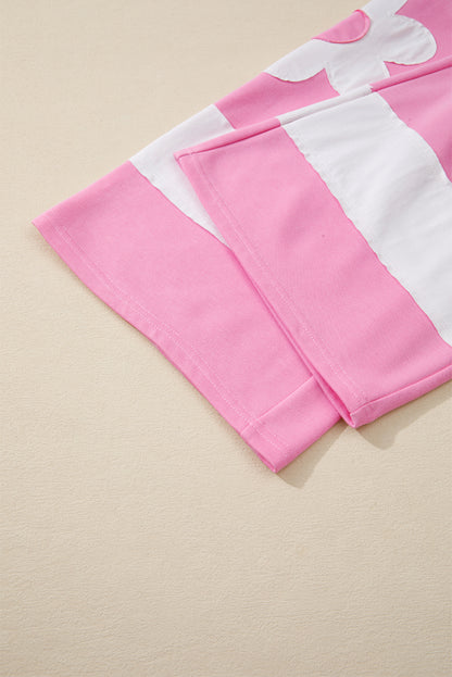 Orchid Bouquet Big Flower Patched Raw Seam Color Block 2 Piece Loose Pant Set