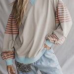 Jet Stream Striped Colorblock Patchwork Drop Shoulder Sweatshirt