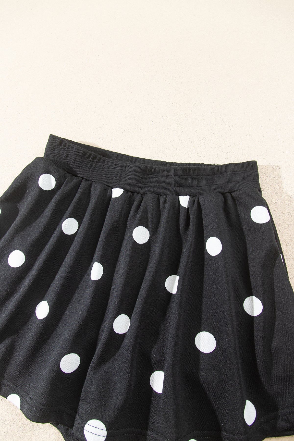 Black Polka Dot Raw Hem Relaxed Pullover Loose Skort Two Piece Set