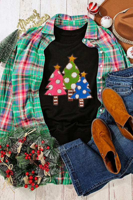 Black Sequined Christmas Tree Graphic Sweatshirt